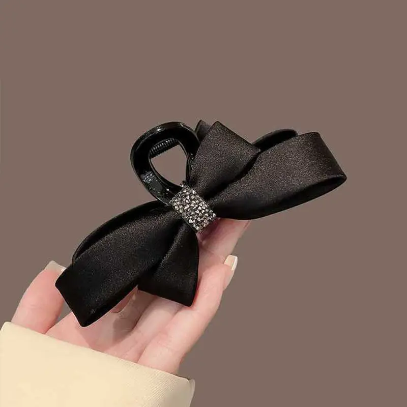 Fashionable Satin Rhinestone Hair Claw for Women Hairpin Hair Clip Headwear Accessories High Quality Black Bowknot Barrettes