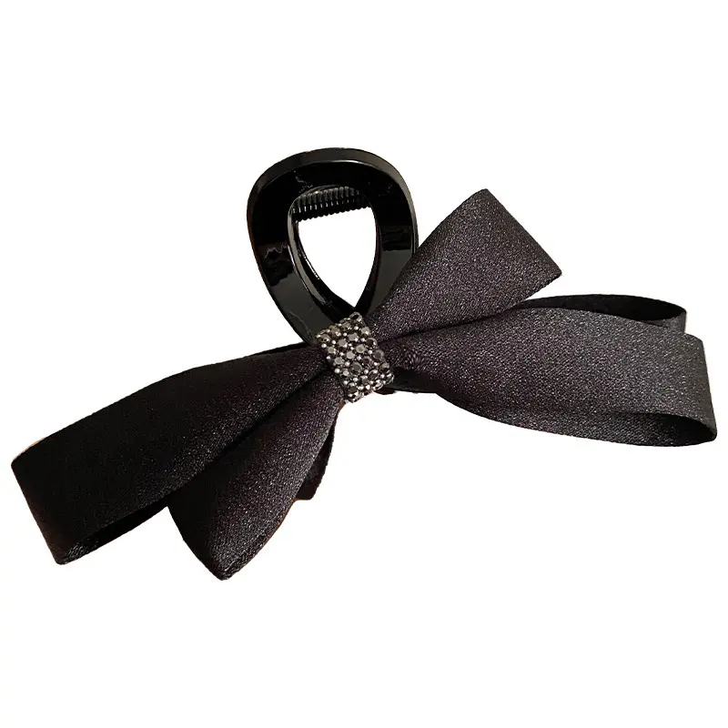 Fashionable Satin Rhinestone Hair Claw for Women Hairpin Hair Clip Headwear Accessories High Quality Black Bowknot Barrettes