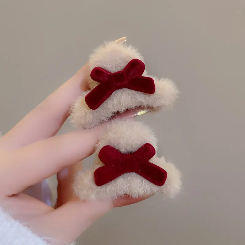 Plush Small Hair Clip Bow Sweet High Ponytail Claw Clip Temperament Hairpin Temperament Simple Fashion Girls Hair Accessories