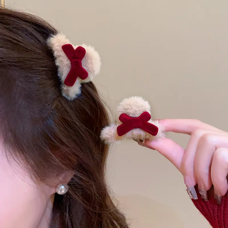 Plush Small Hair Clip Bow Sweet High Ponytail Claw Clip Temperament Hairpin Temperament Simple Fashion Girls Hair Accessories