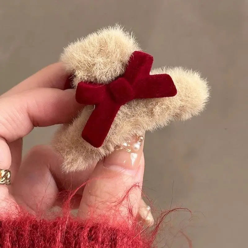Plush Small Hair Clip Bow Sweet High Ponytail Claw Clip Temperament Hairpin Temperament Simple Fashion Girls Hair Accessories