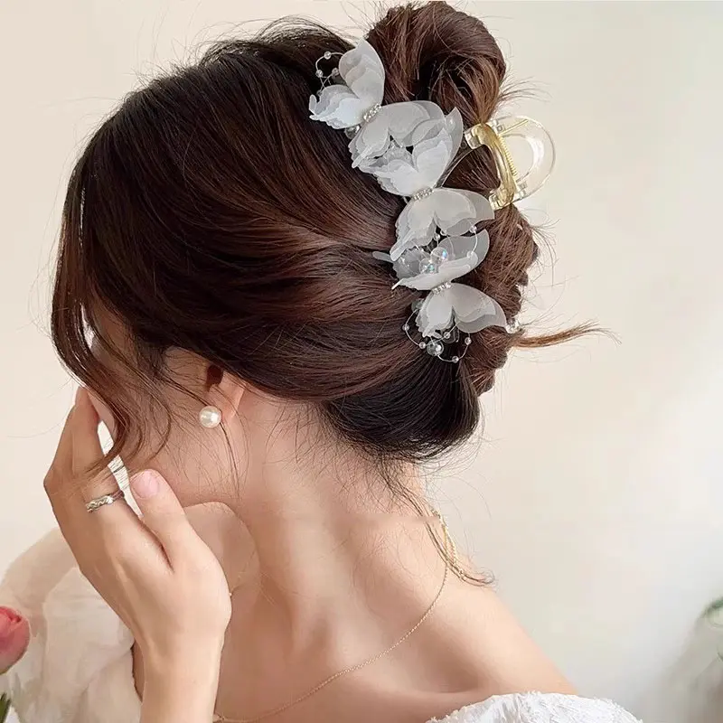 Elegant Butterfly Pearls Hair Claw For Women Girls Sweet Hair Ornament Hairpin Claw Clip Hair Clip Fashion Hair Accessories