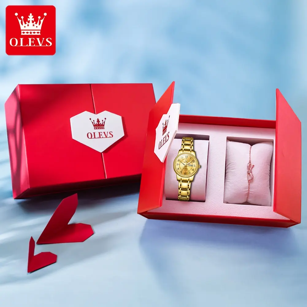 OLEVS 2891 Woman Watch Waterproof Luminous Quartz Wristwatch Day Date Watch Bracelet Set Genuine Product Gift Box Original Reloj