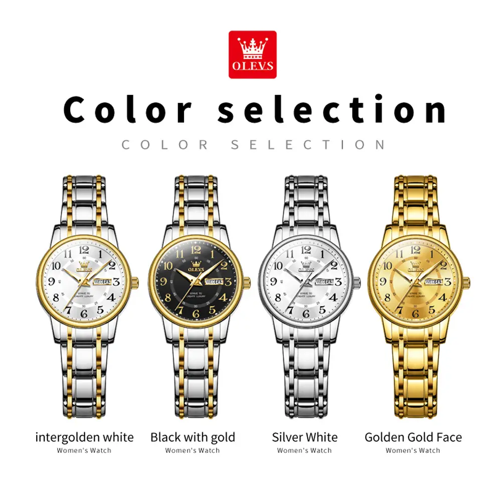 OLEVS 2891 Woman Watch Waterproof Luminous Quartz Wristwatch Day Date Watch Bracelet Set Genuine Product Gift Box Original Reloj