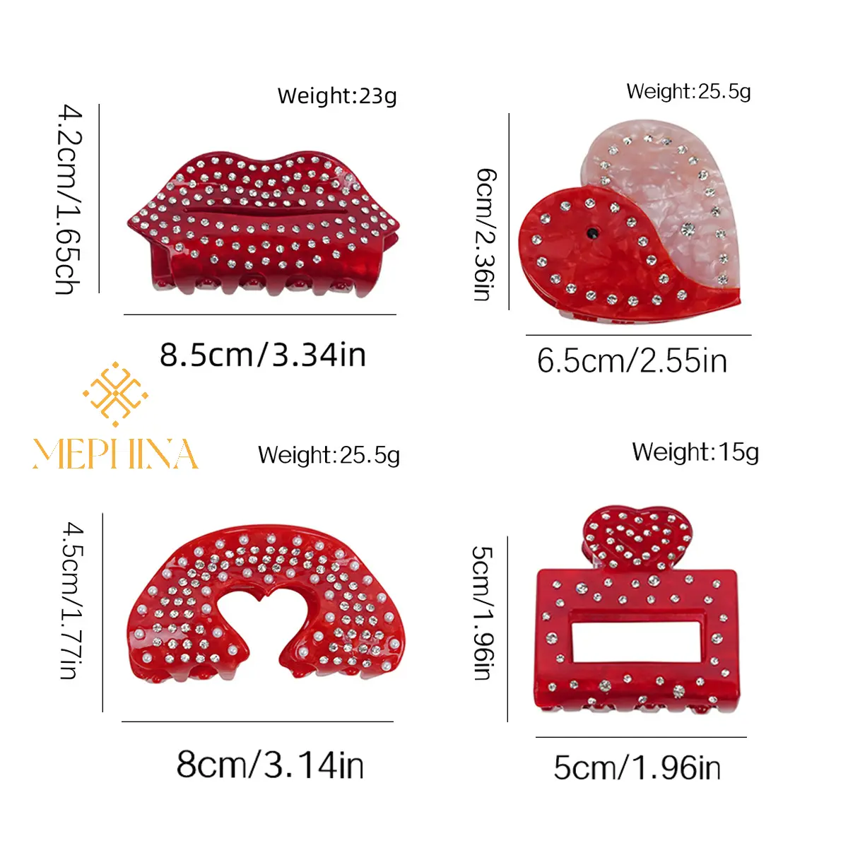 MEPHINA Valentine's Day Hair Claw Clips Lip Hair Claws Heart Hair Clips Classy Diamond-studded Hair Claws Accessories for Women