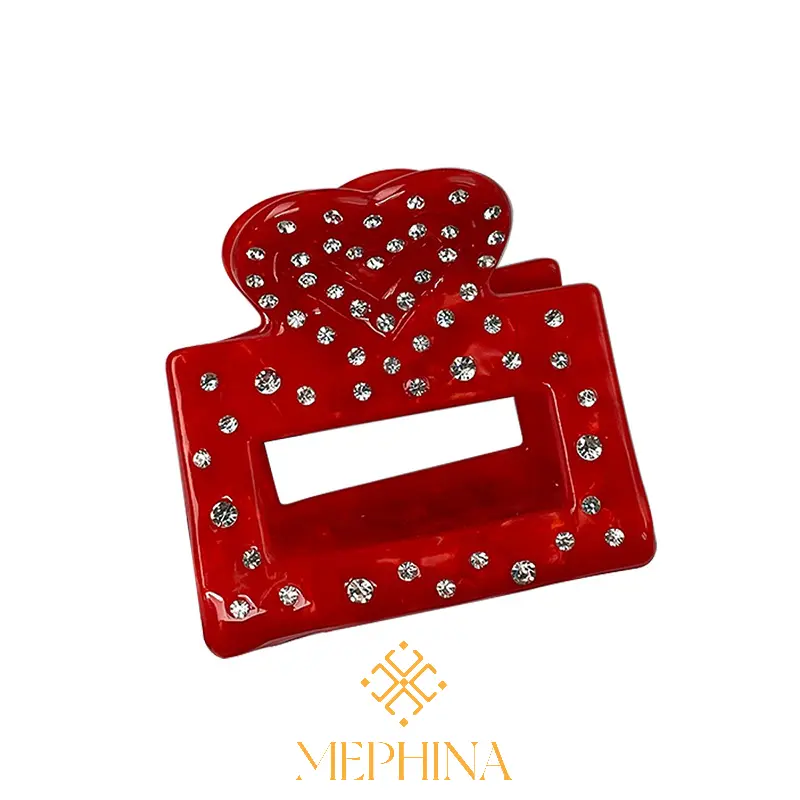 MEPHINA Valentine's Day Hair Claw Clips Lip Hair Claws Heart Hair Clips Classy Diamond-studded Hair Claws Accessories for Women