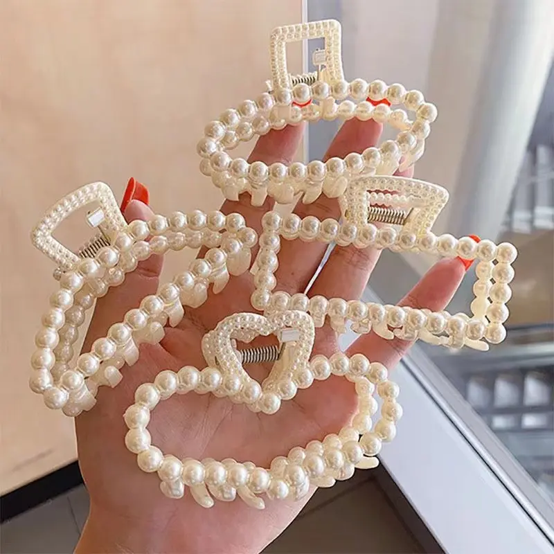 Imitation Pearl Hairpins Geometric Hair Claws Bath Large Catch Clip Back Head Women Hair Accessories Hair Claw New Headwear