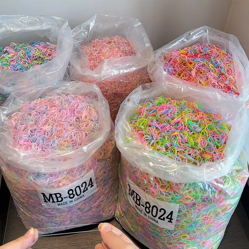 500Pcs/bag Girls Colourful Disposable Rubber Band Hair Ties Headband Children Ponytail Holder Bands Kids Hair Accessories