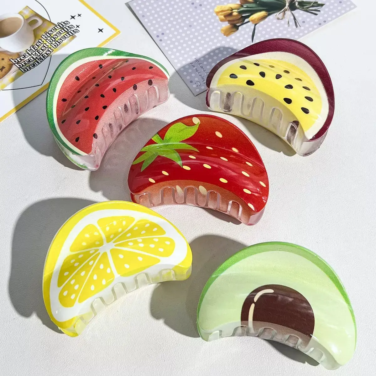 1Pcs Big Fruit Printing Grab Clip Simple Temperament Premium Feeling Shark Clip Women's Headdress Hair Accessories