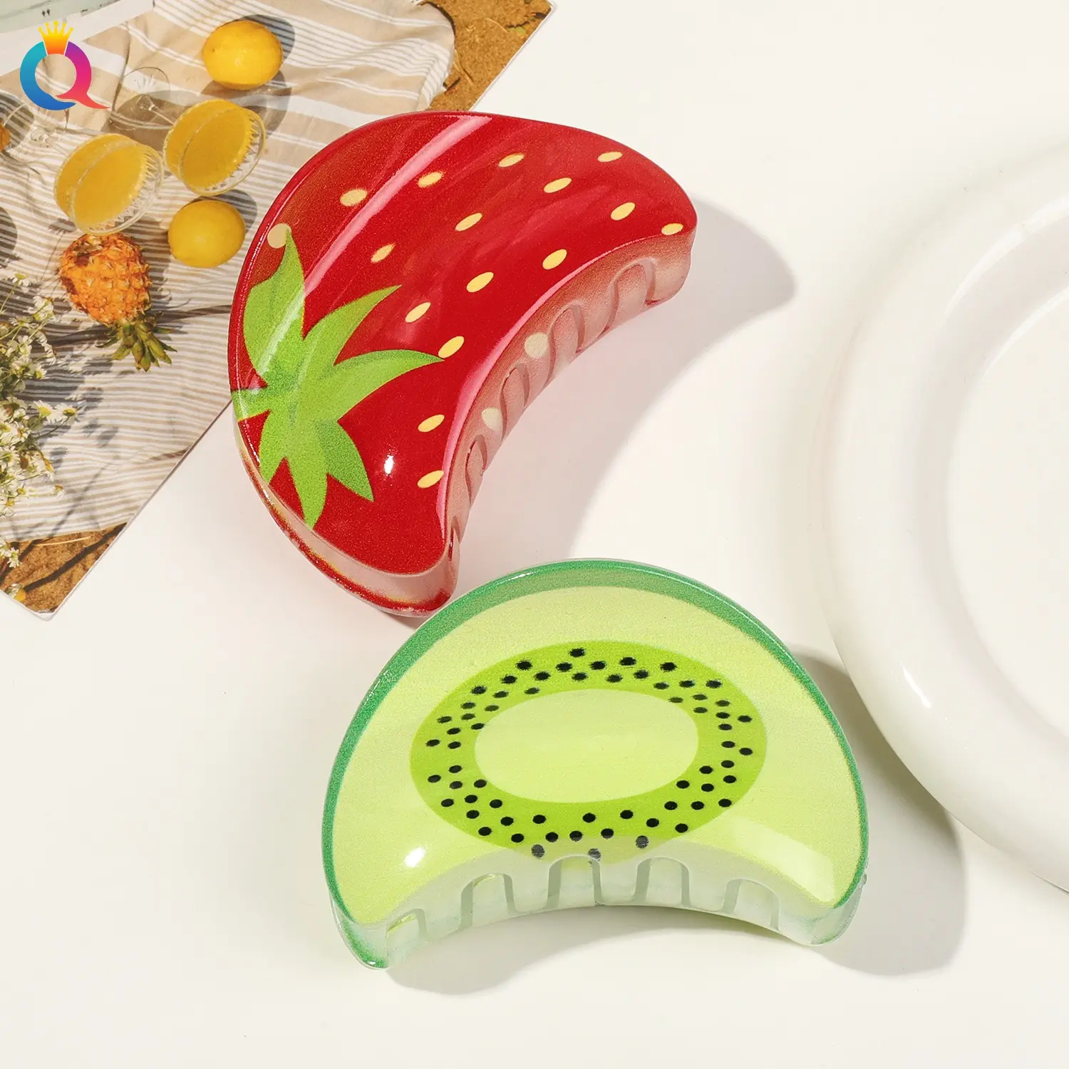 1Pcs Big Fruit Printing Grab Clip Simple Temperament Premium Feeling Shark Clip Women's Headdress Hair Accessories