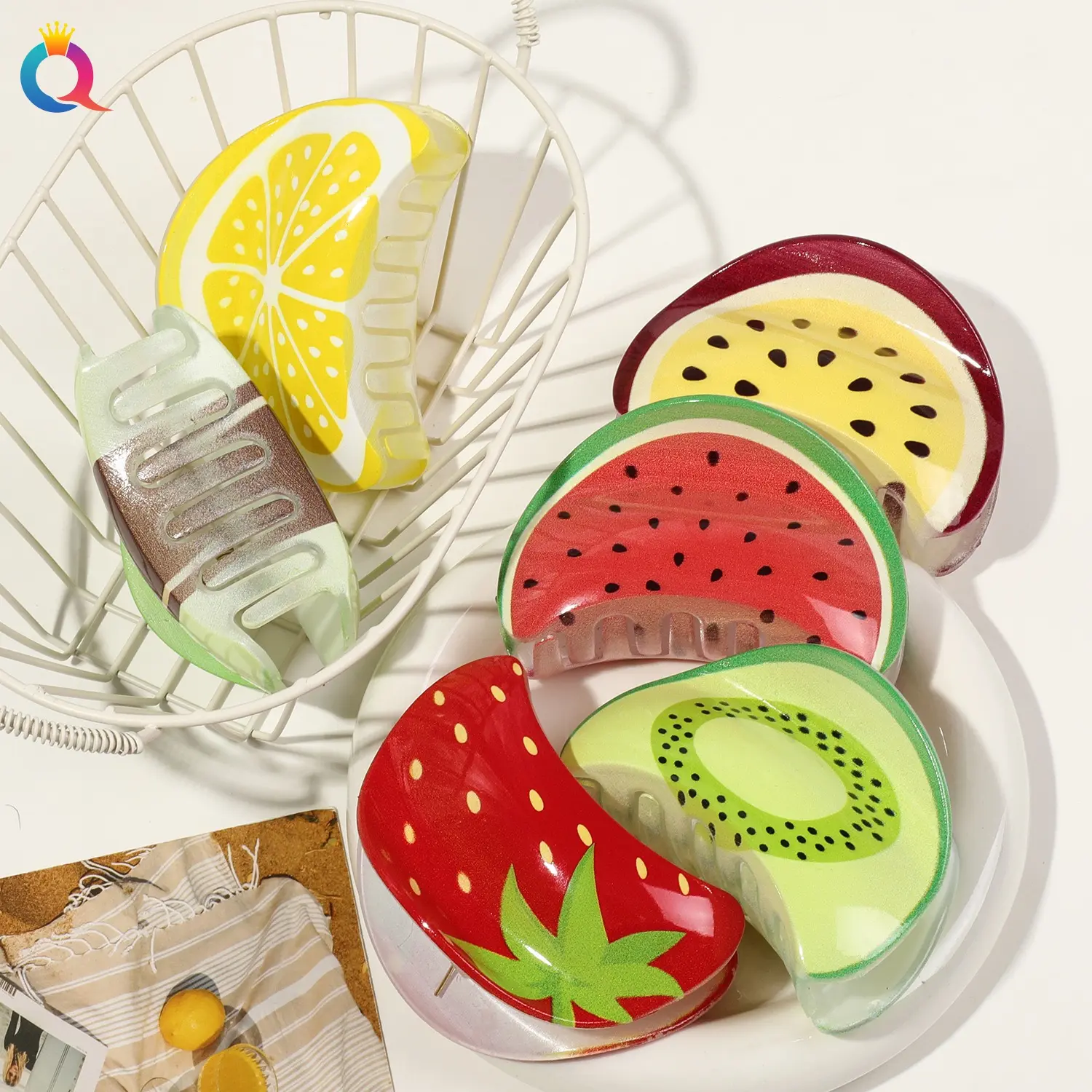 1Pcs Big Fruit Printing Grab Clip Simple Temperament Premium Feeling Shark Clip Women's Headdress Hair Accessories