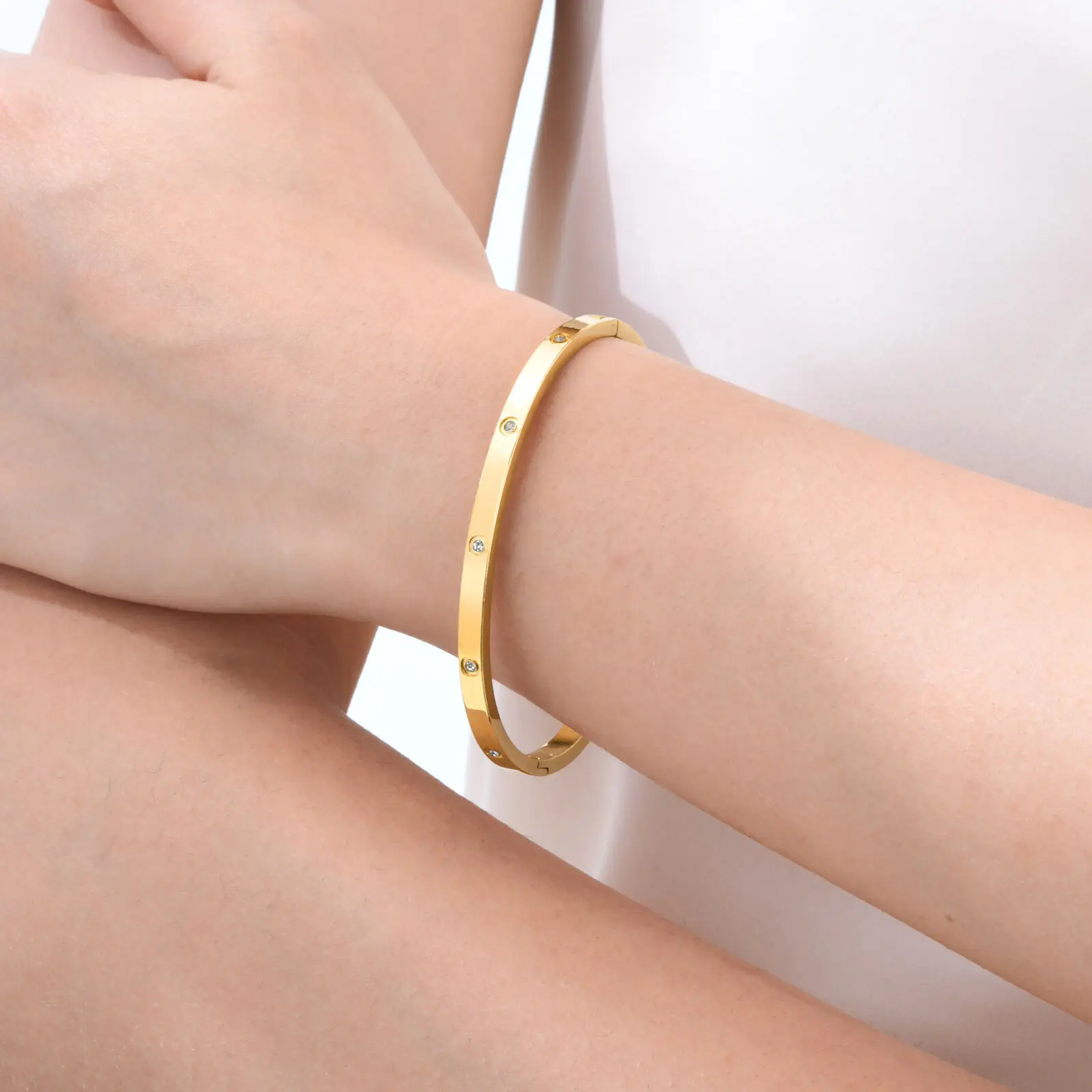 Vnox Waterproof Luxury Bangles Round Zircon For Women,Stainless Steel Classic Wrist Bracelets,Hand Jewelry Mother's Day Card