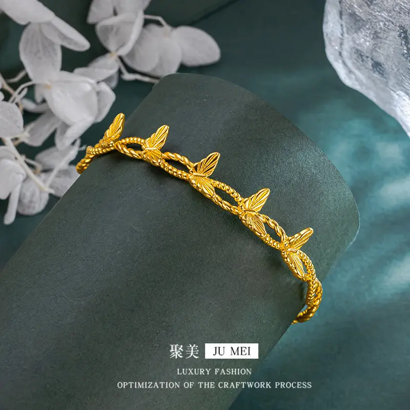 9999 24K real gold store same style gold women's bracelet with butterfly design opening, beautiful gift for gifting