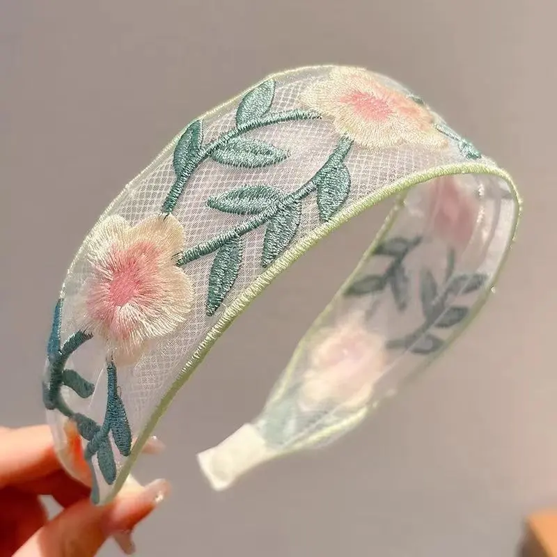 1/3pcs Elegant Chiffon Embroidery Flower Hairband – Sweet Floral Headband Turban Hoop for Women Fashion Hair Accessories