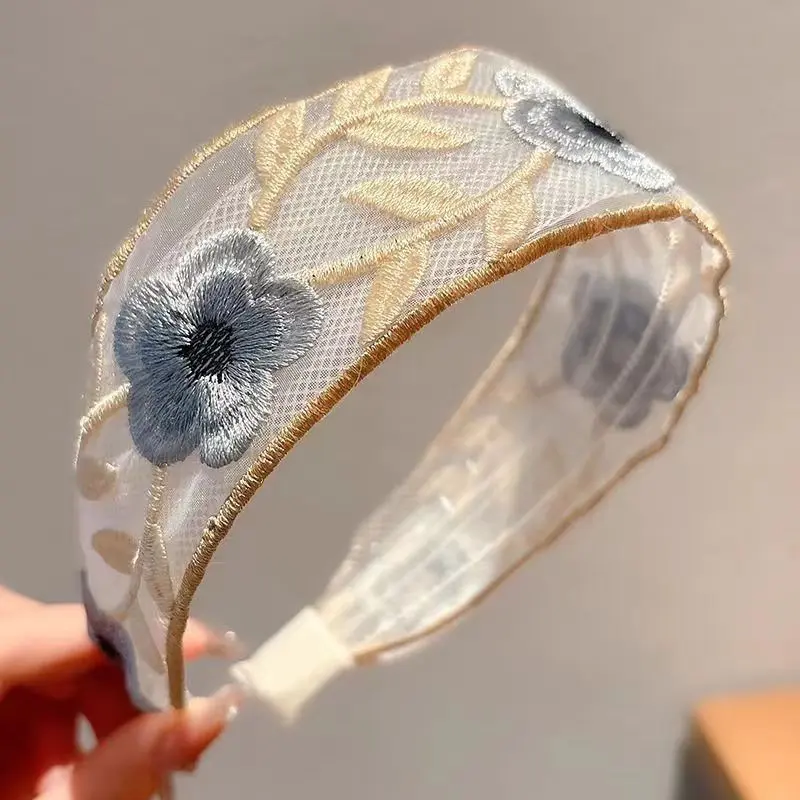 1/3pcs Elegant Chiffon Embroidery Flower Hairband – Sweet Floral Headband Turban Hoop for Women Fashion Hair Accessories