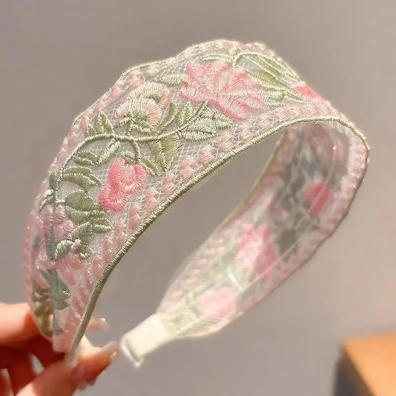 1/3pcs Elegant Chiffon Embroidery Flower Hairband – Sweet Floral Headband Turban Hoop for Women Fashion Hair Accessories