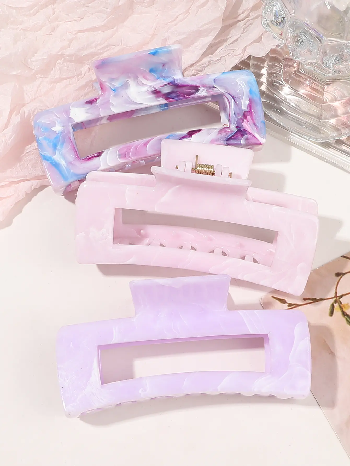 3 Pcs Purple Marbling Hair Claw Clips for Thick Hair,Large No-slip Styling Hair Accessories for Women Girls