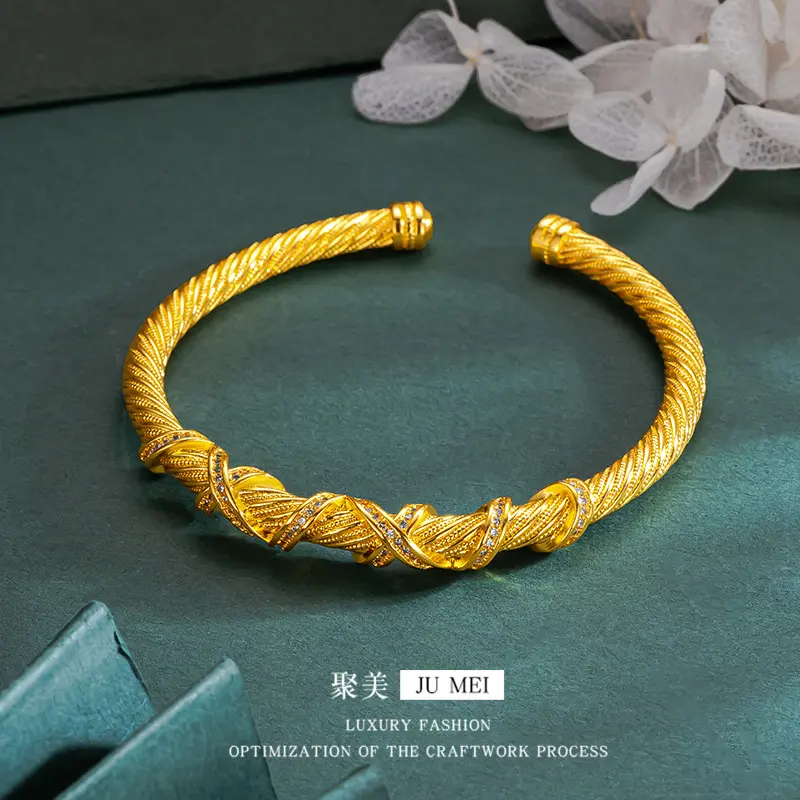 9999 24Kreal gold store The same gold lady's opening bracelet weaves Fried Dough Twists series beautiful gift