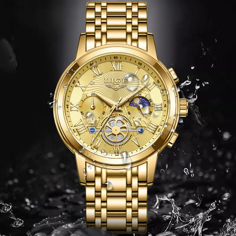 LIGE Creative Moon Phase Watch Women Fashion Elegant Waterproof Women's Quartz Wristwatches Luxury Sport Chronograph Reloj Mujer