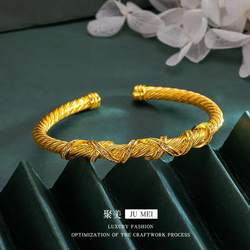 9999 24Kreal gold store The same gold lady's opening bracelet weaves Fried Dough Twists series beautiful gift