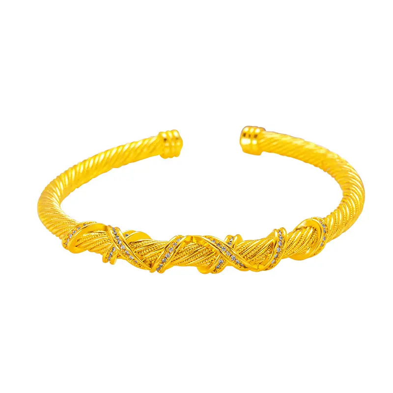 9999 24Kreal gold store The same gold lady's opening bracelet weaves Fried Dough Twists series beautiful gift