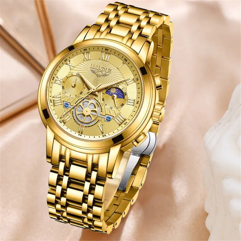 LIGE Creative Moon Phase Watch Women Fashion Elegant Waterproof Women's Quartz Wristwatches Luxury Sport Chronograph Reloj Mujer