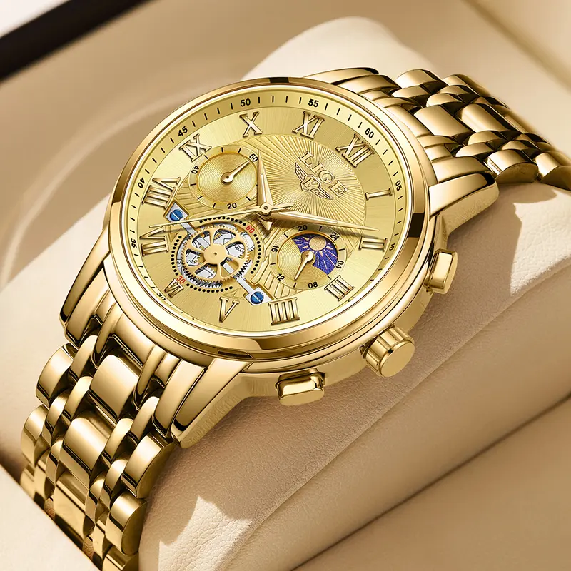 LIGE Creative Moon Phase Watch Women Fashion Elegant Waterproof Women's Quartz Wristwatches Luxury Sport Chronograph Reloj Mujer