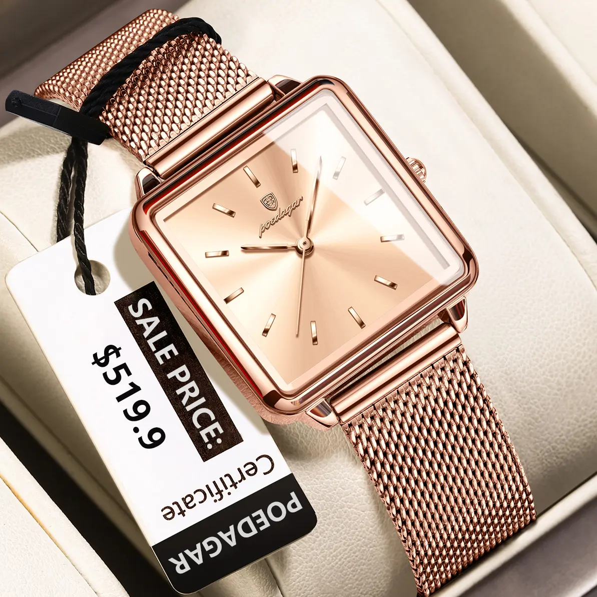 POEDAGAR Fashion Ladies Watch Waterproof Square Elegant Watch For Woman Mesh Stainless Steel Quartz Women's Watches Female Reloj