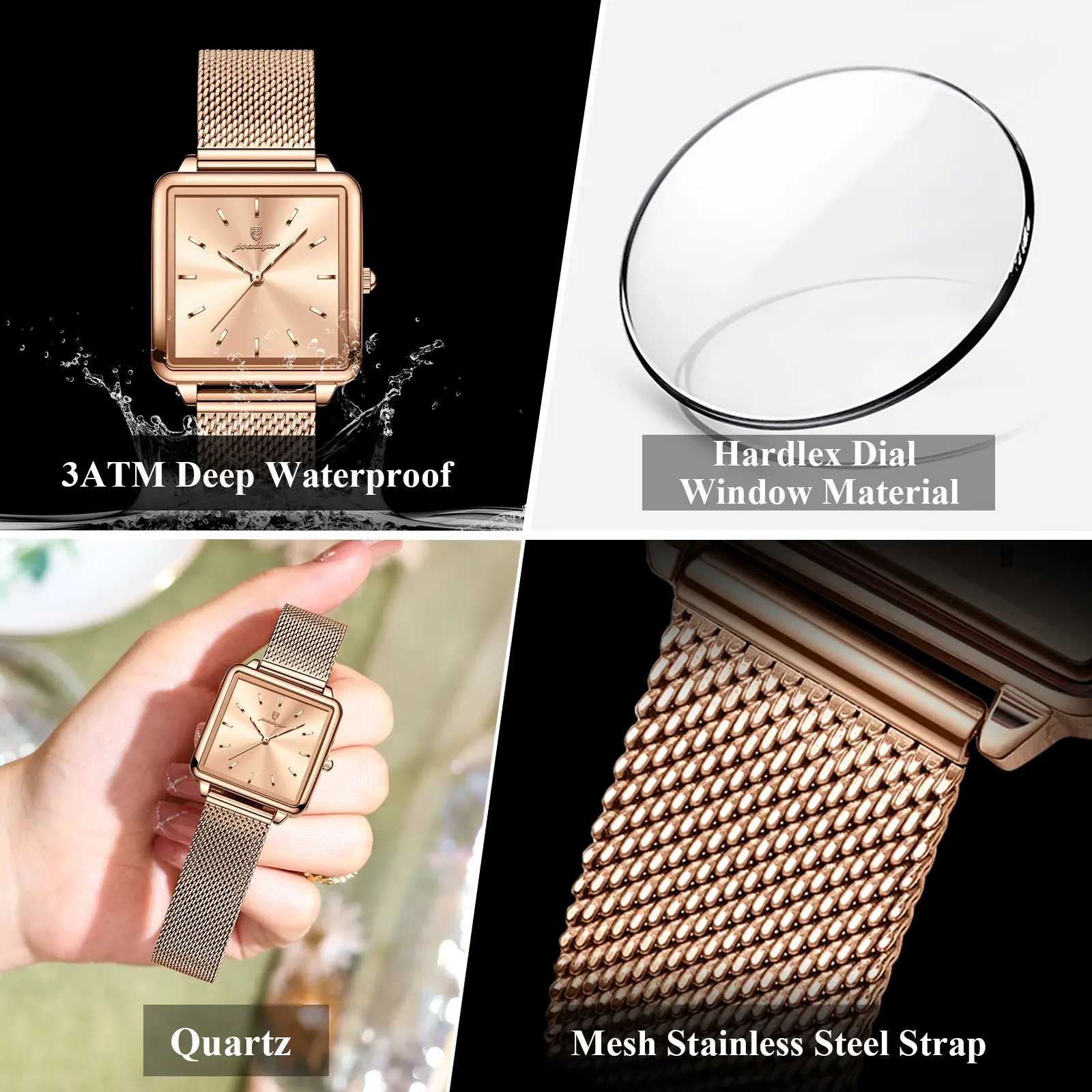 POEDAGAR Fashion Ladies Watch Waterproof Square Elegant Watch For Woman Mesh Stainless Steel Quartz Women's Watches Female Reloj