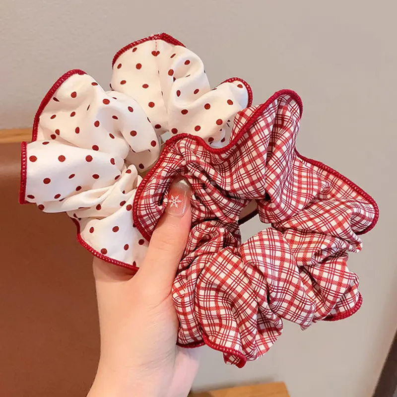 2/3pcs High End Red Cute Dot Plaid Scrunchies for Women Girls Soft Elastic Hair Ties Gentle Hair Bands Fashion Hair Accessories