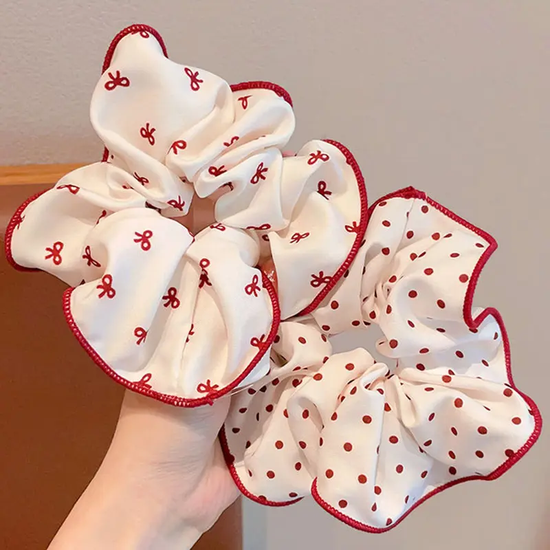 2/3pcs High End Red Cute Dot Plaid Scrunchies for Women Girls Soft Elastic Hair Ties Gentle Hair Bands Fashion Hair Accessories