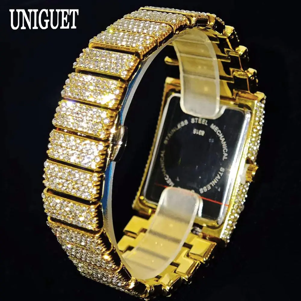 2025 Luxury Brand UNIGUET Quartz Diamond Watch For Men Fashion Hip Hop Full Diamond Bling Jewelry Wristwatches Man Dropshipping
