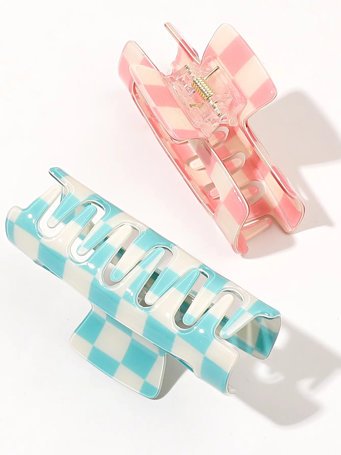 2 Pcs Checkered Hair Claw Clips for Thin Hair,Y2k Accessories Cute Acetate Banana Hair Clips for Thick Hair for Women Girls
