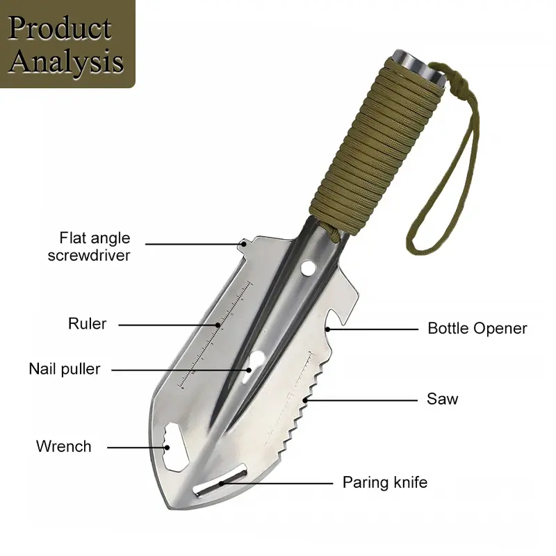 Portable Camping Engineer Shovel Outdoor Stainless Steel Multi-functional Tool Small Hand Shovel Field Survival Emergency Shovel