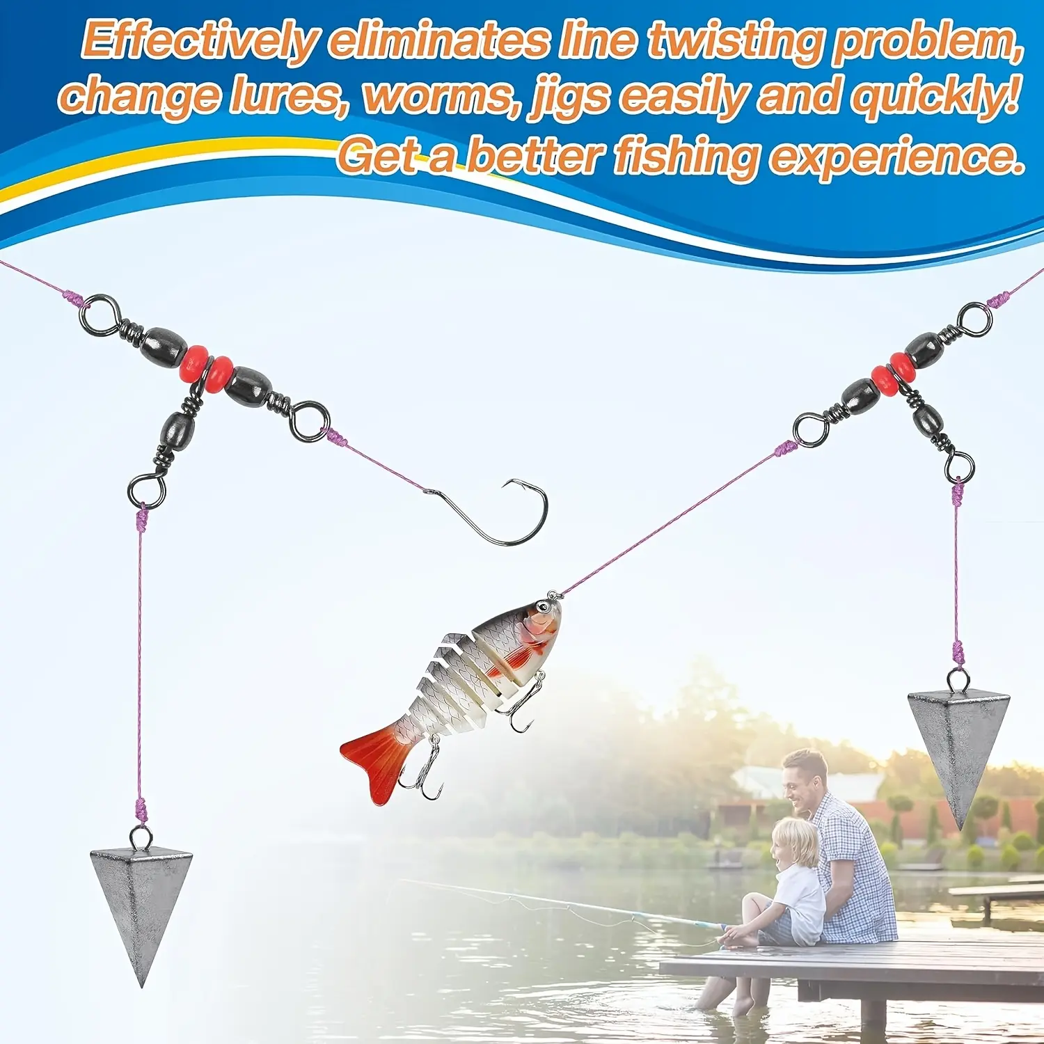 3 Three Way Swivels,Triple Swivel T-Shape Barrel Swivel, Fishing Tackle Connector Fishing Line Swivel Catfish Rig