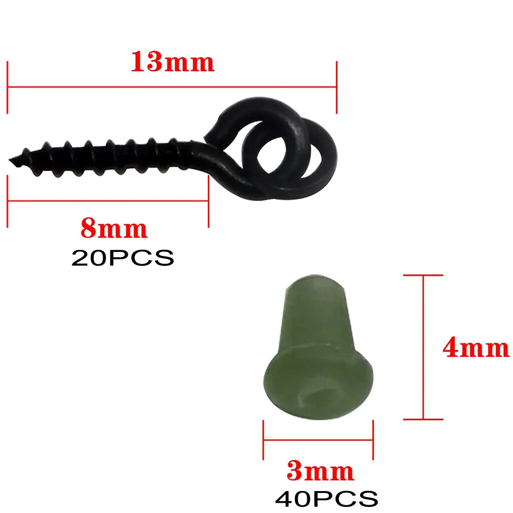 40Pcs Carp Rig Ring Stops With 20Pcs Boilie Bait Screw Fishing Bait Ring Swivel Carp Fishing Accessories