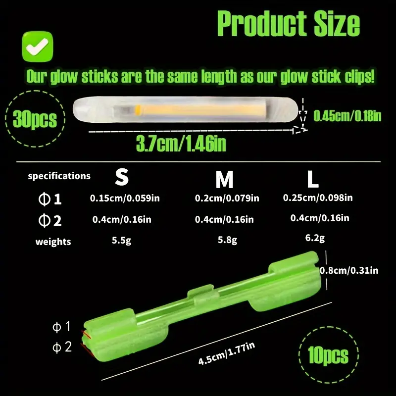 40pcs/Set Night Fishing Luminous Sticks with Accessories, 30pcs Glow Stick and 10pcs Glow Clip Kit