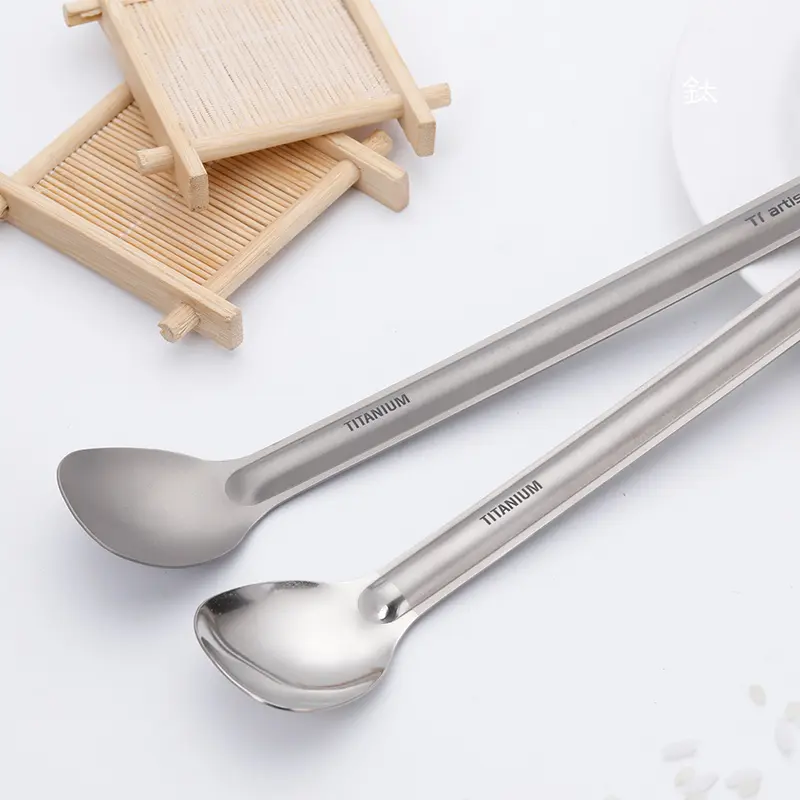 Tiartisan Titanium Long Handle Spork Spoon Cutlery Ultralight Tableware Outdoors Portable Dinnerware Camping Equipment