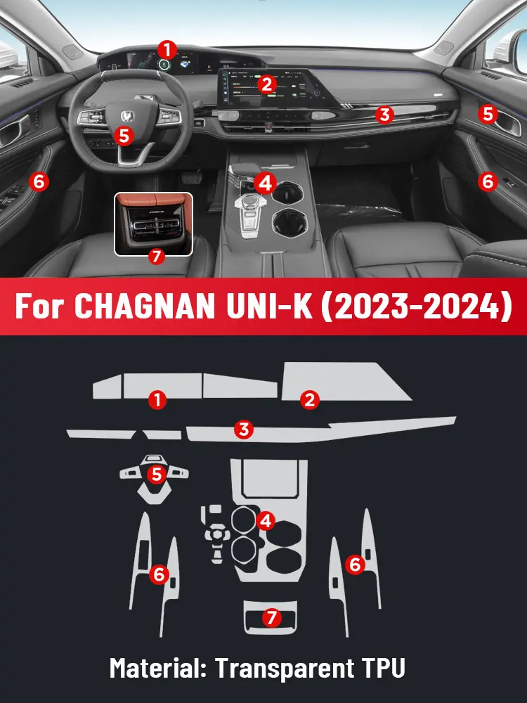 Anti-scratch Car Interior Center Console Media Dashboard Navigation TPU Protector Film For CHANGAN UNI-K 2023 2024 Sticker
