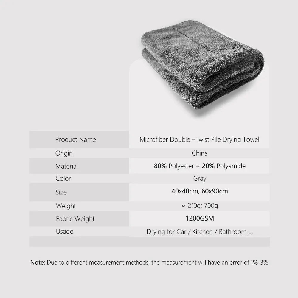 Detailing King 1200GSM Microfiber Twist Drying Towel Professional Super Soft Car Cleaning Drying Cloth Towels For Auto Detailing