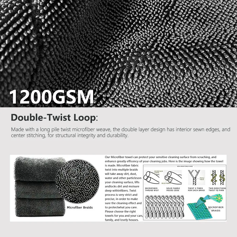 Detailing King 1200GSM Microfiber Twist Drying Towel Professional Super Soft Car Cleaning Drying Cloth Towels For Auto Detailing