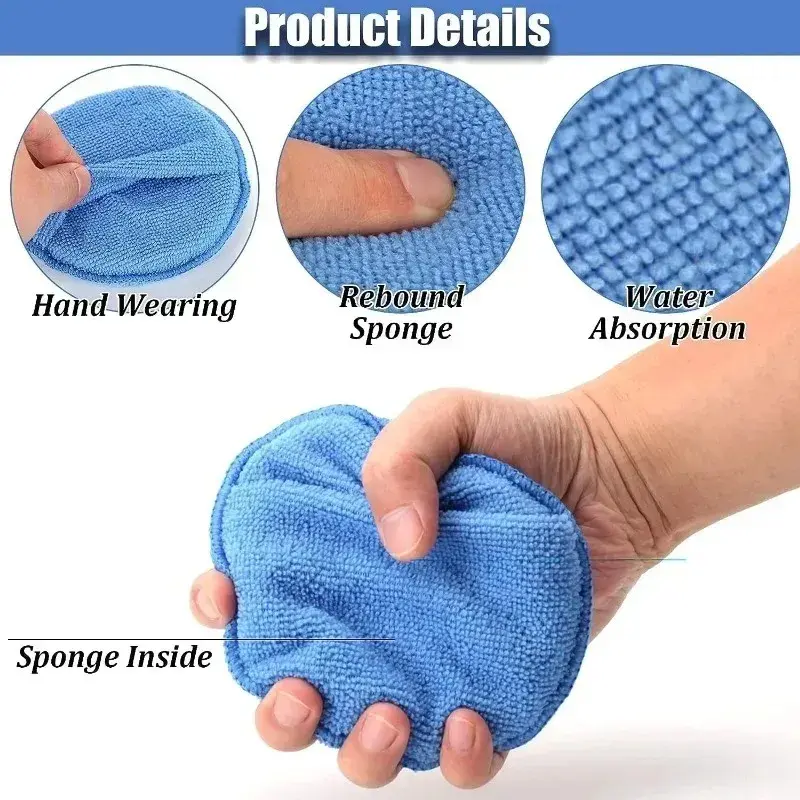 10Pcs Car Detailing Applicator Pads Car Care Waxing Polish Sponges Soft Microfiber Round Pocket Foam Sponges Car Cleaning Tools