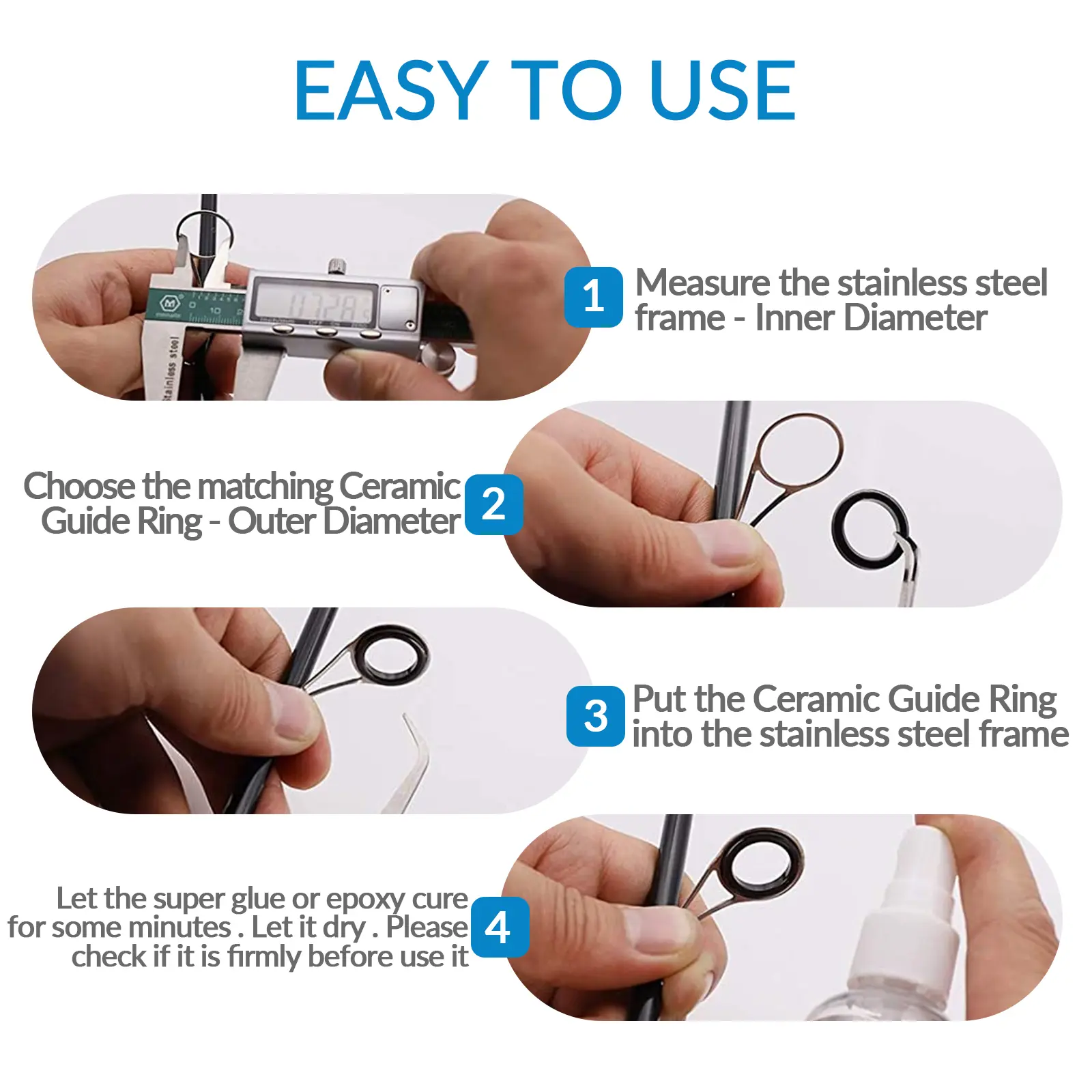 THKFISH 40pcs Fishing Rod Guides Ring 4mm-30mm Round O Ceramic Rings For Rods Guides Replacement Accessories Fishing Tackle