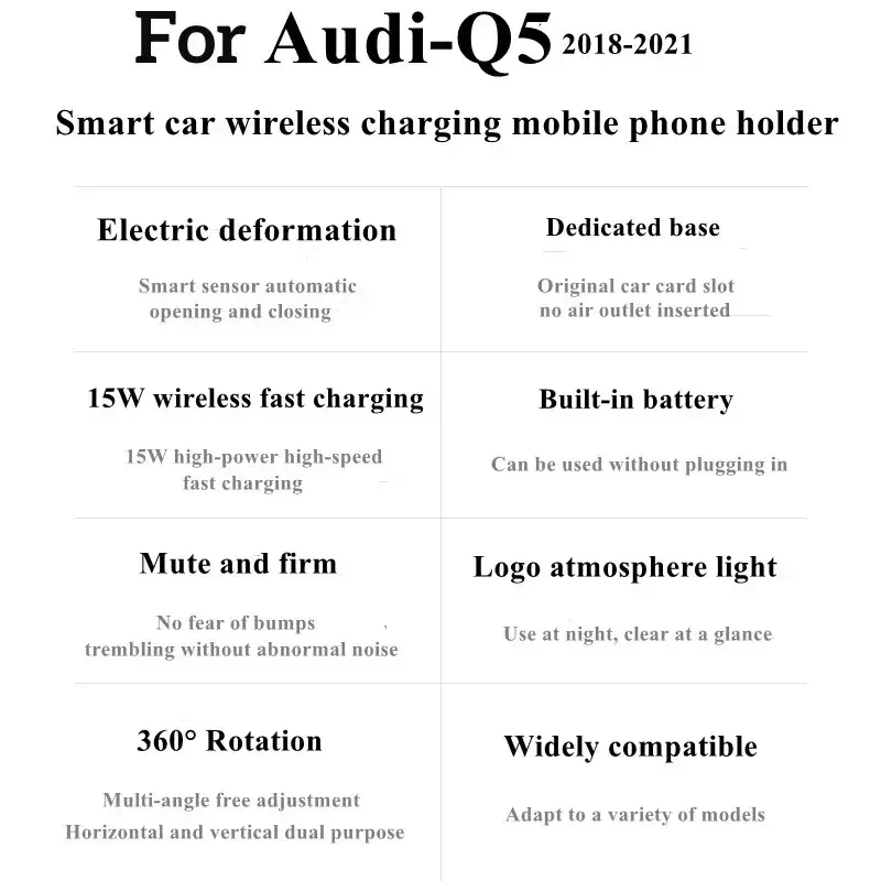 2018 2019 2020 2021 For Audi Q5 Phone Holder Wireless Charger Car Cell Mobile Phones Mount Navigation Bracket GPS Support
