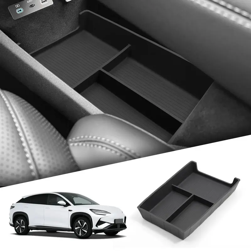 For BYD Sealion 7 2024-2025 Center Console Organizer - Anti-Slip Storage Box with Cup Holders, Black Interior Car Accessories
