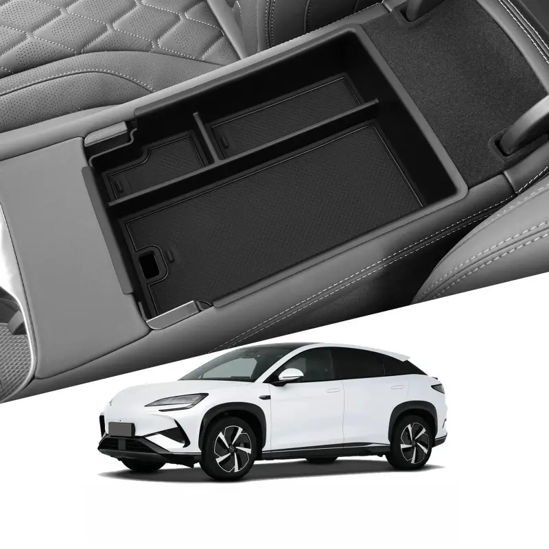 For BYD Sealion 7 2024-2025 Center Console Organizer - Anti-Slip Storage Box with Cup Holders, Black Interior Car Accessories