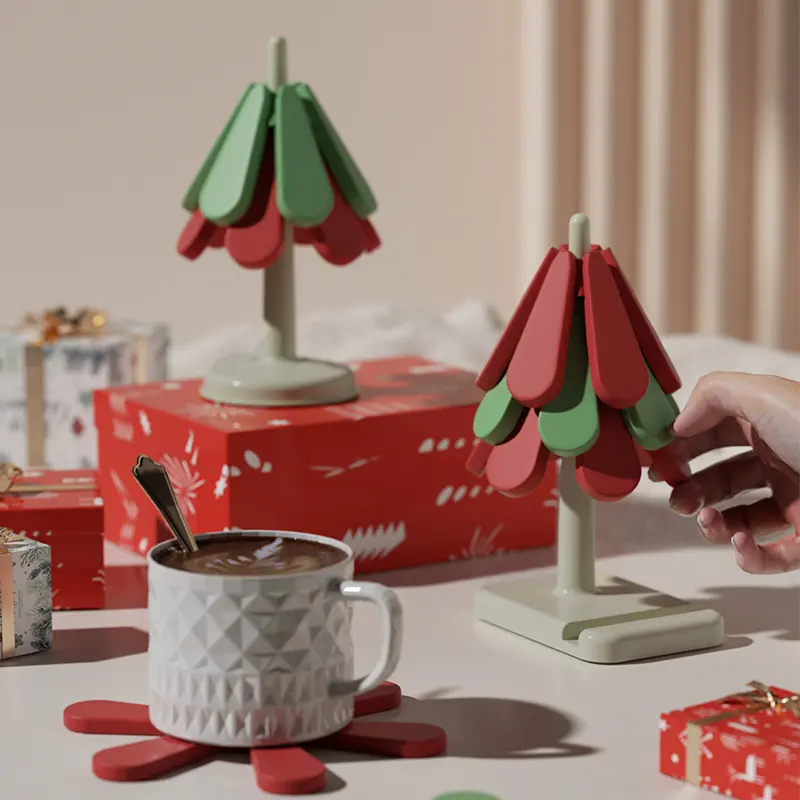 Silicone Trivet Portable Hot Trivets Table Mats Set Heat Insulated Pad Kitchen Decoration Non-Slip Pot Holders Coaster Foldable