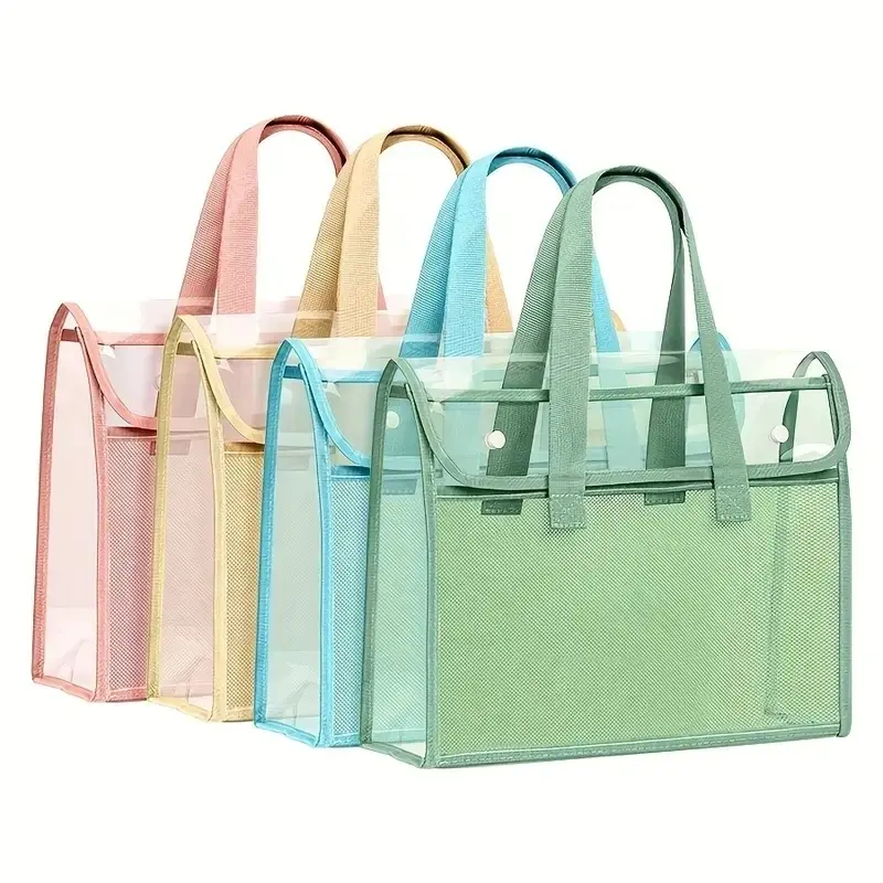 Large Capacity Portable Transparent Waterproof Hand-held Folder Self-adhesive File Pocket Office Supplies with Plug-in Organizer