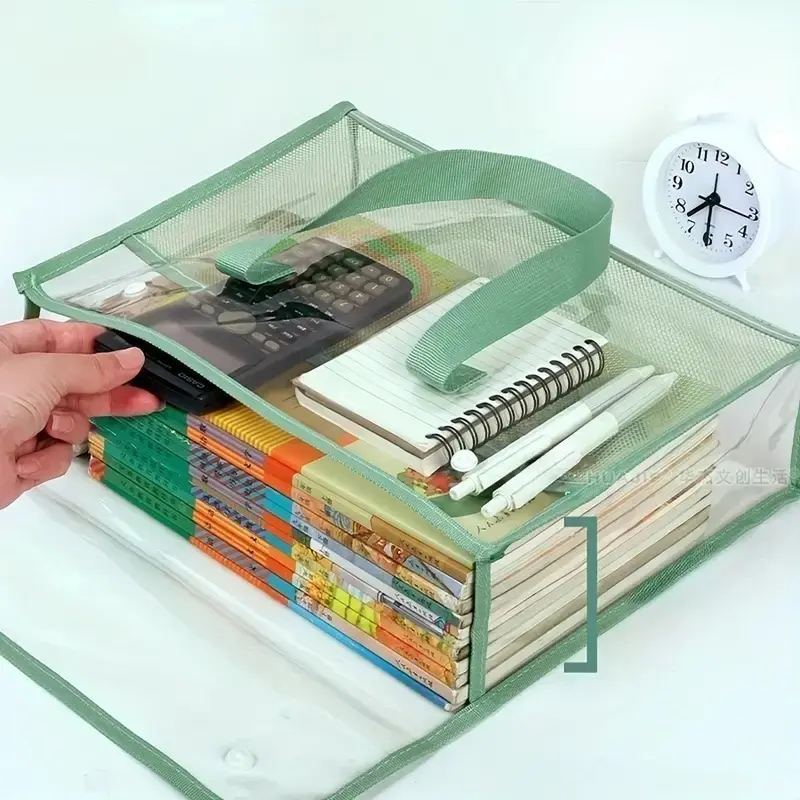Large Capacity Portable Transparent Waterproof Hand-held Folder Self-adhesive File Pocket Office Supplies with Plug-in Organizer