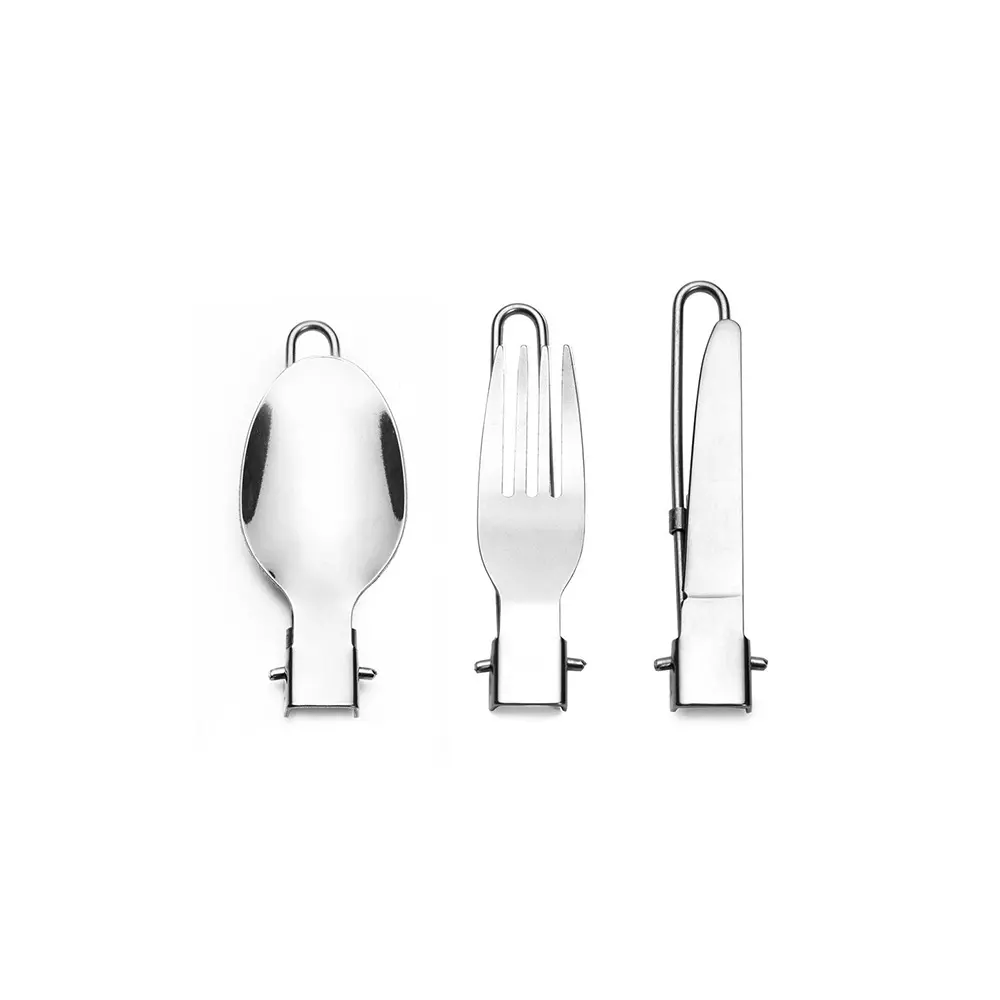 3 pcs 1 set Portable Outdoor Camping Travel Picnic Foldable Stainless Steel Spoon Fork Knife Tableware Cutlery Set